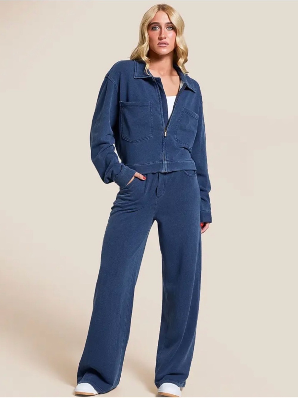 Z Supply Entourage Knit Denim Wide Leg Pants Indigo Size Large